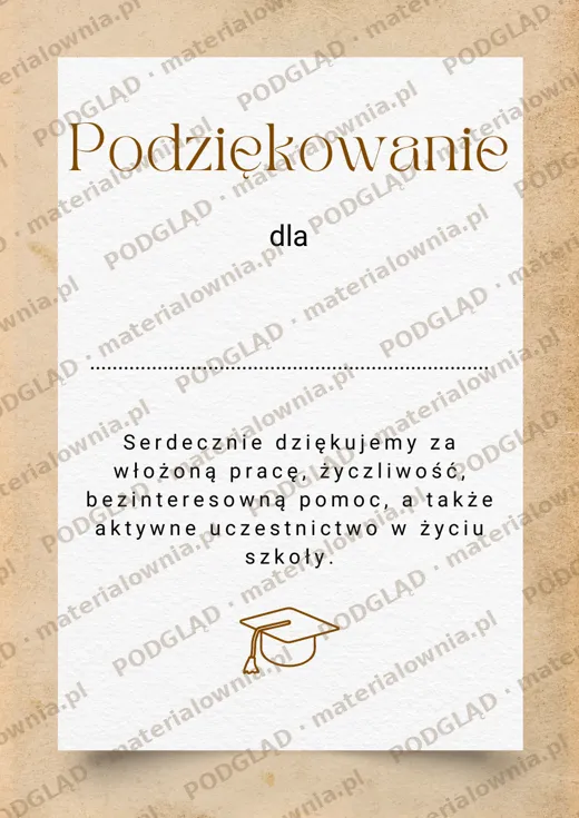 Darmowe podziękowanie dla rodziców do druku – wzór A4 z miejscem na imię